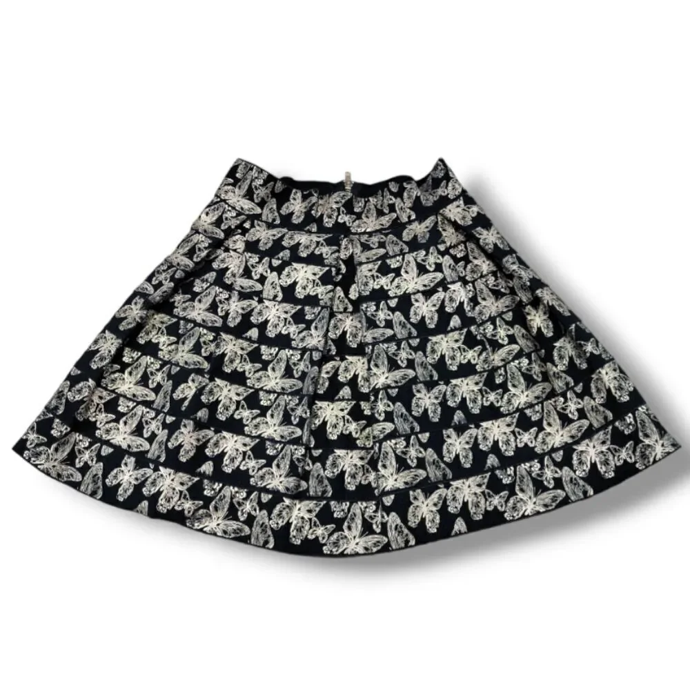 Guess Skirt Size Small Womens Pleated A-Line Skirt Gold Butterflies Circle Skirt